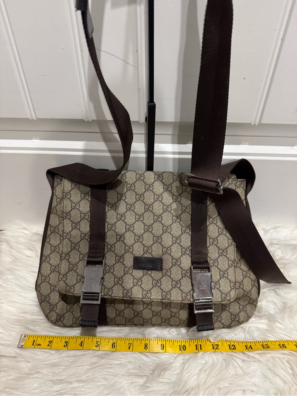 Gucci Beige and Brown Monogram Messenger Bag